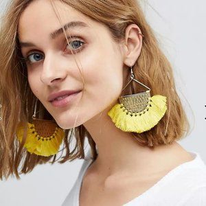 Gold Hoop Earrings with Yellow Tassels